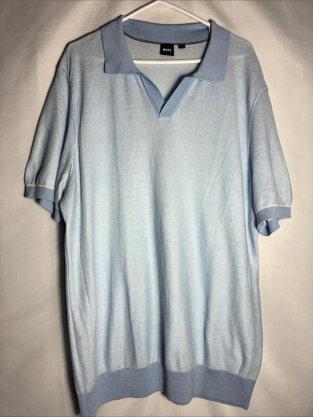 BOSS Men's Light Blue Jianluca Johnny Collar Short-Sleeve Knit Polo Sweater XXL